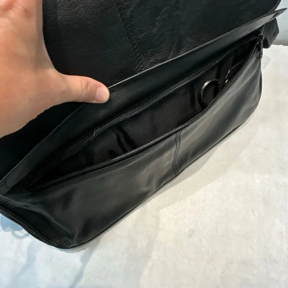 Vtg Hazel Leather Briefcase Shoulder Bag Laptop Computer Black Business Travel